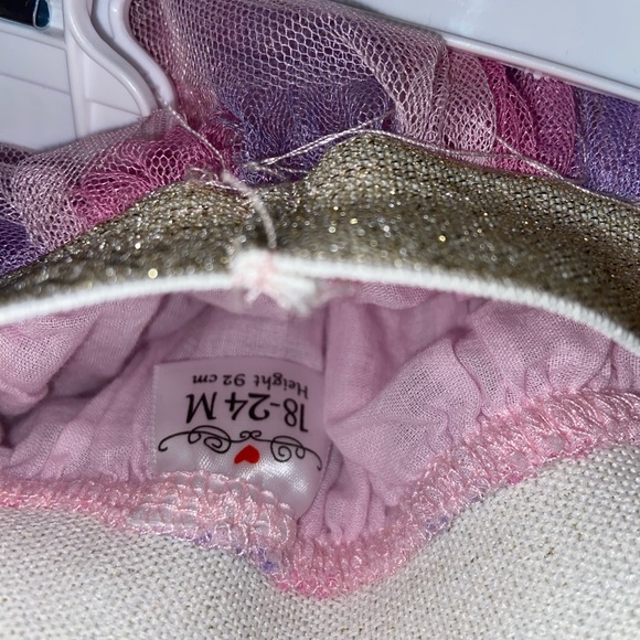 Birthday Princess Multi-Color Tutu skirt Gold Glitter Waist band - Picture 6 of 7